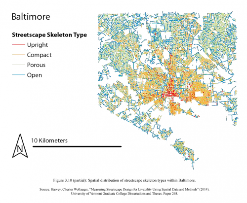 Streetscape skeleton types mapped to the Baltimore street network.